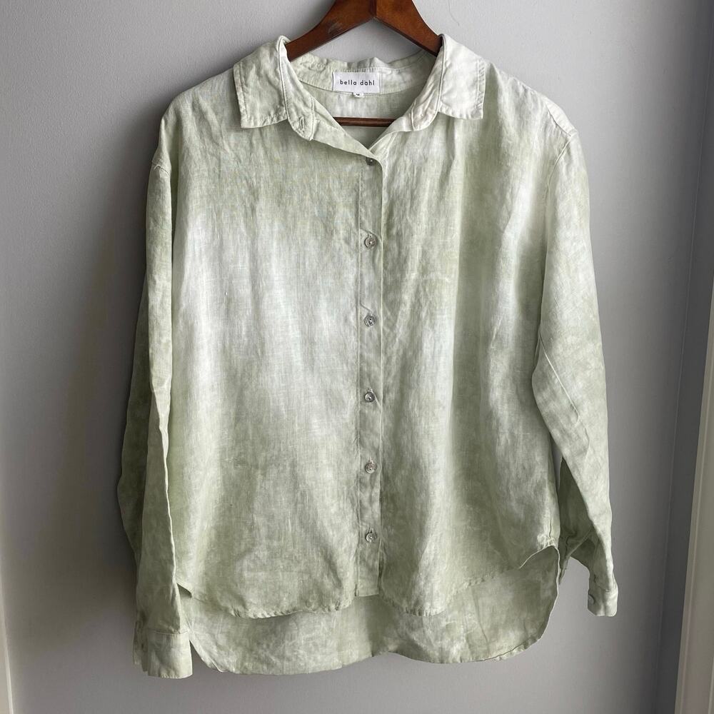 Bella Dahl 100% Linen Green Tie Dye Button Up Relaxed size M